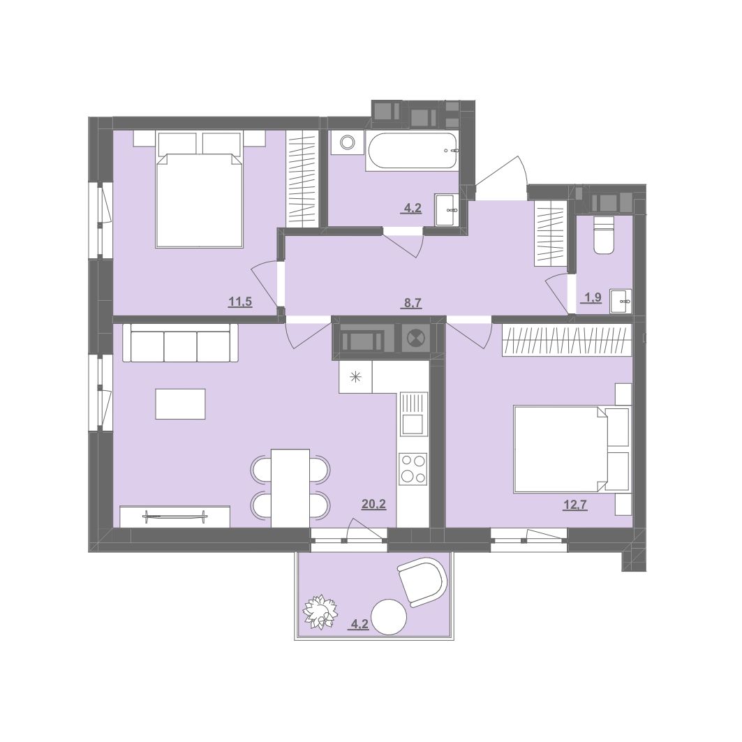 2-кімнатна квартира 60,4 м2