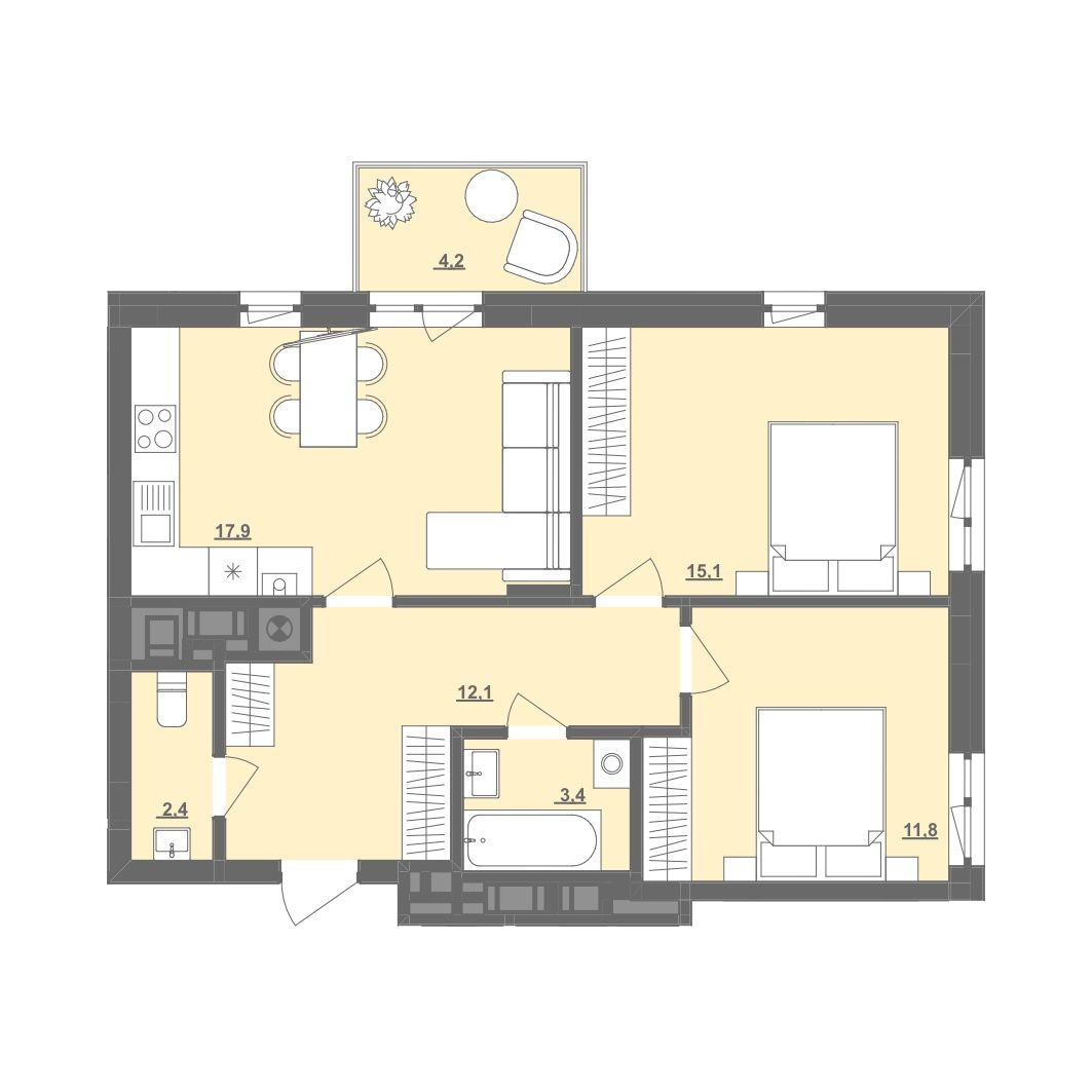 2-кімнатна квартира 63,9 м2